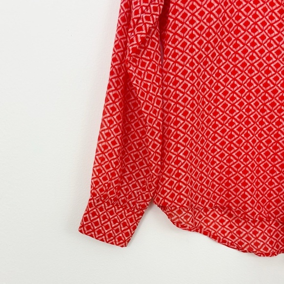 J. Crew Cotton Silk Geometric Printed Orange Popover Button Down Shirt Size M - Picture 5 of 16